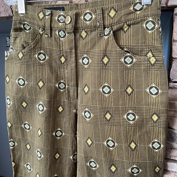 VTG 90s Plaid Preppy Funky Pants Tiki Academia Geometric Green High Waist EU36 - Picture 4 of 11